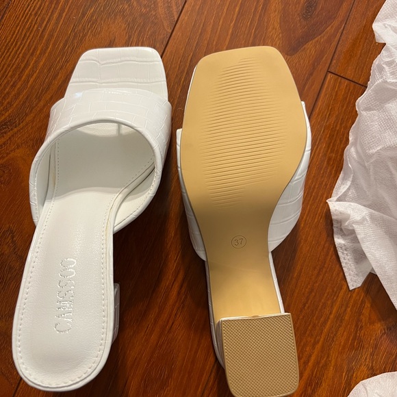 CAMSSOO Women's Heeled Mules Square Open Toe Sandals Flip Flops Slip On Chunky 7 - Picture 7 of 11